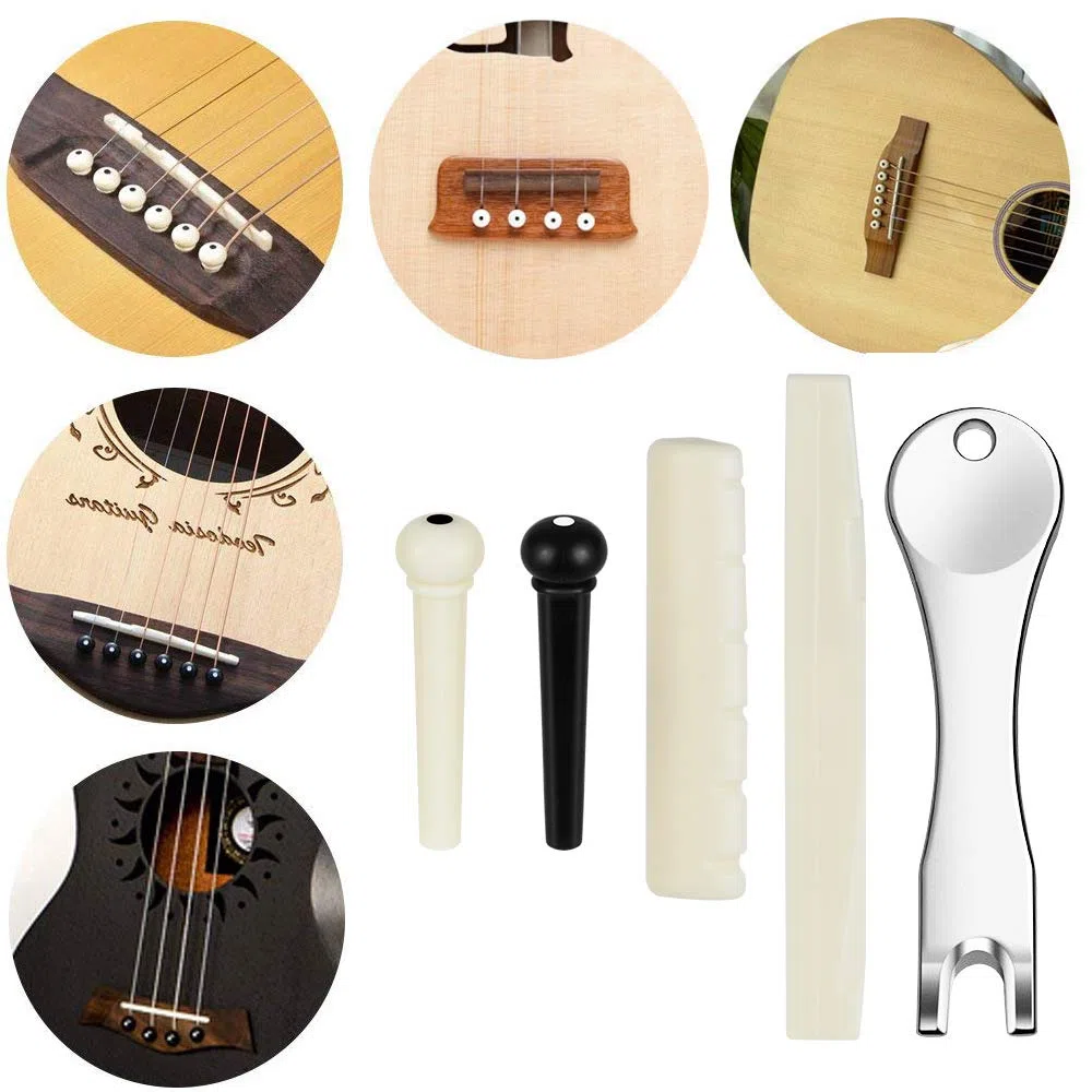 LYTIVAGEN Piroli Chitarra Acustica 12 Pz Perni per Chitarra 2 Pezzi Ponte Sella e Dado e Perni del Ponte Estrattore per Ponti Rimuovere Strumento Folk Chitarra Parti