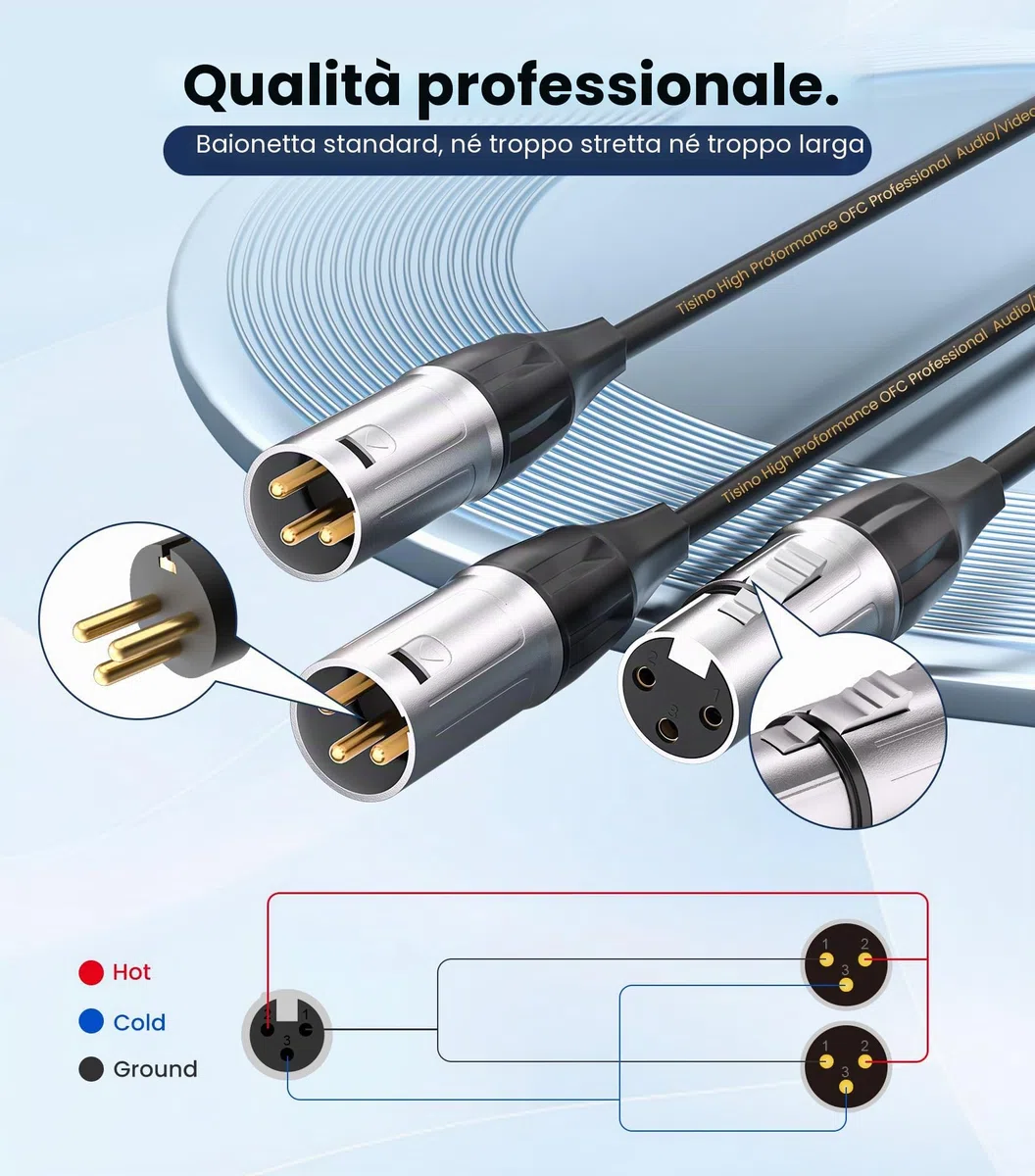 Tisino Cavo sdoppiatore bilanciato XLR, 1 femmina a 2 maschio, cavo splitter XLR a Y, 0,3 m