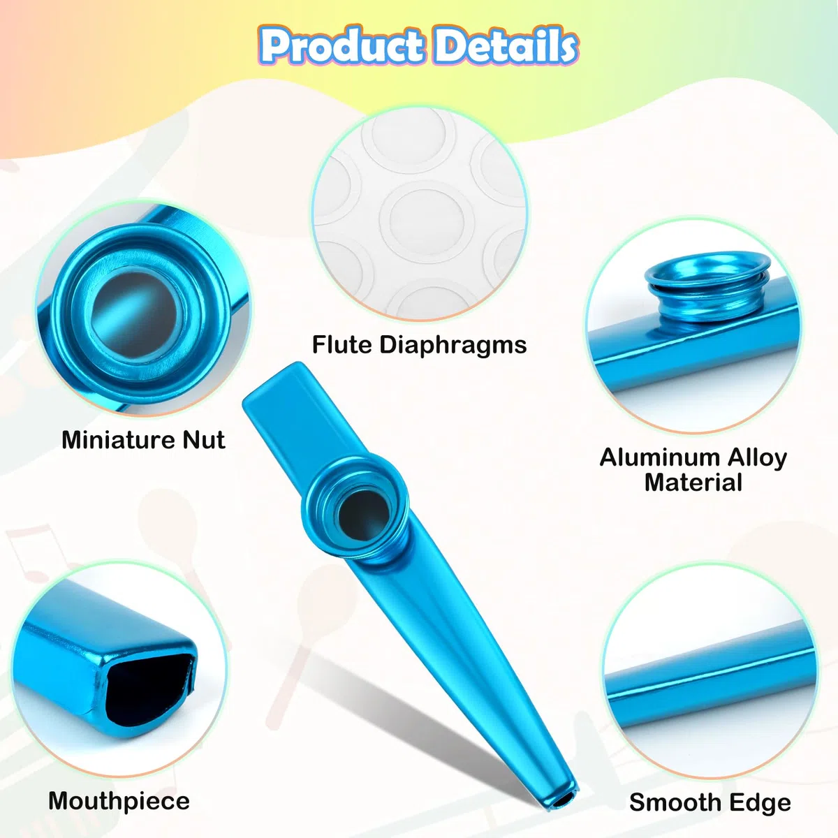 14 Pezzi Kazoo Strumento Musicale Kazoo in Metallo in Lega di Alluminio 7 Colori Strumenti Musicali con 24 Pezzi Diaframmi per Flauto Feste Regali Bambini Amanti Della Musica
