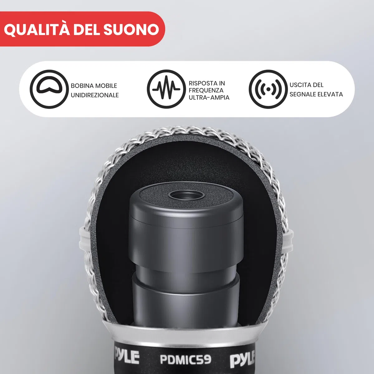 Pyle Microfono Professionale, Microfono Dinamico Cardioide Unidirezionale, Microfono Karaoke con Cavo XLR 457 Centimetri, Alta Chiarezza per Esibizioni dal Vivo e Registrazioni, Microfono per Cantare