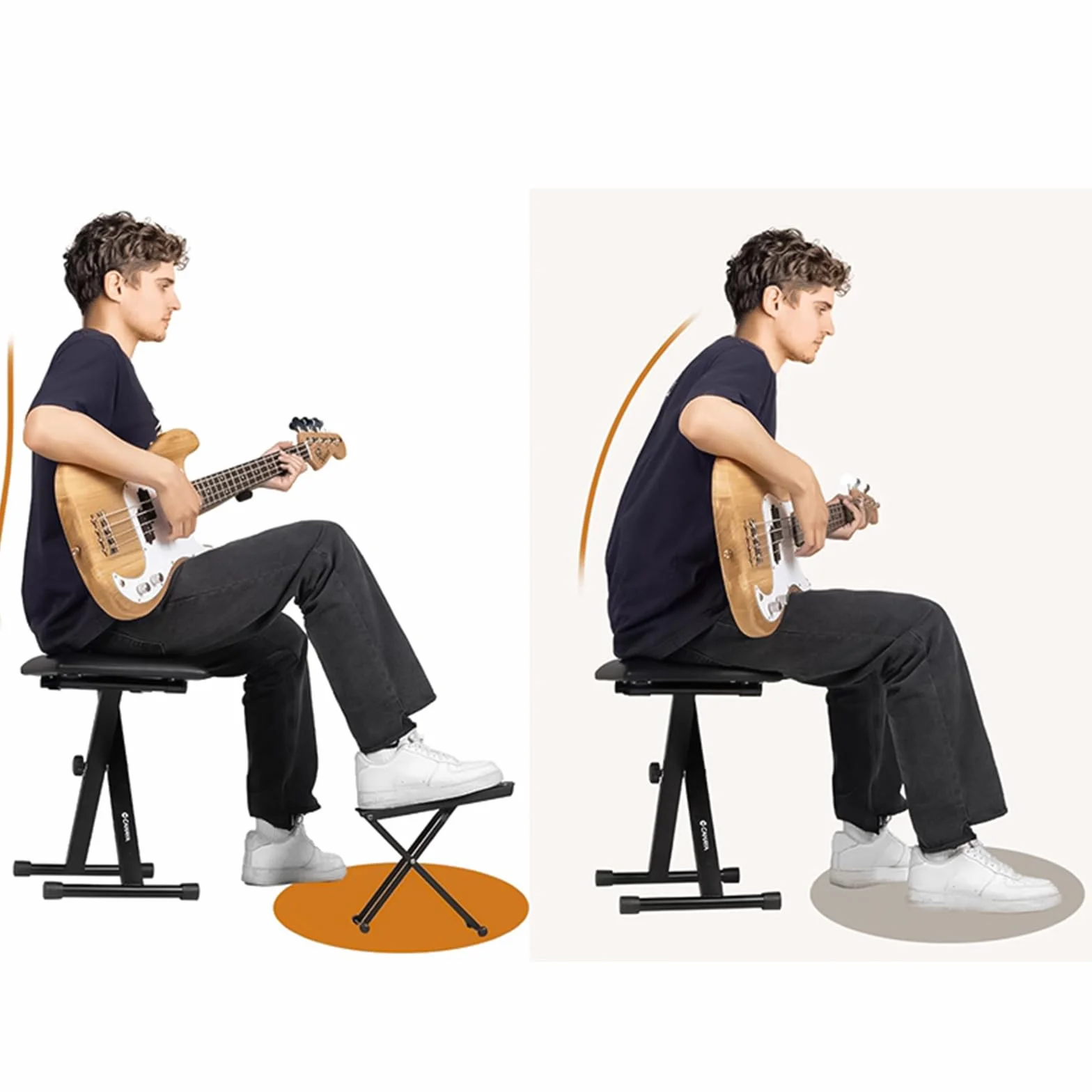 Poggiapiede per Chitarra Aomhrek, Regolabile in Altezza, Pieghevole, con Pad in Gomma Antiscivolo, Nero, Metallo, FOOTREST, Chitarra, Viaggi o Esibizioni On-The-Go