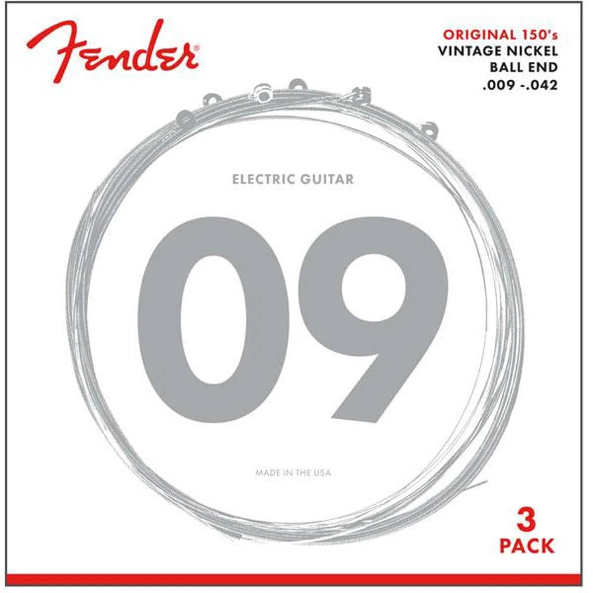 Fender Original 150 String Set - 150L (009/042) - 3 Pack - Pure Vintage Nickel - Ball Ends,073-0150-309