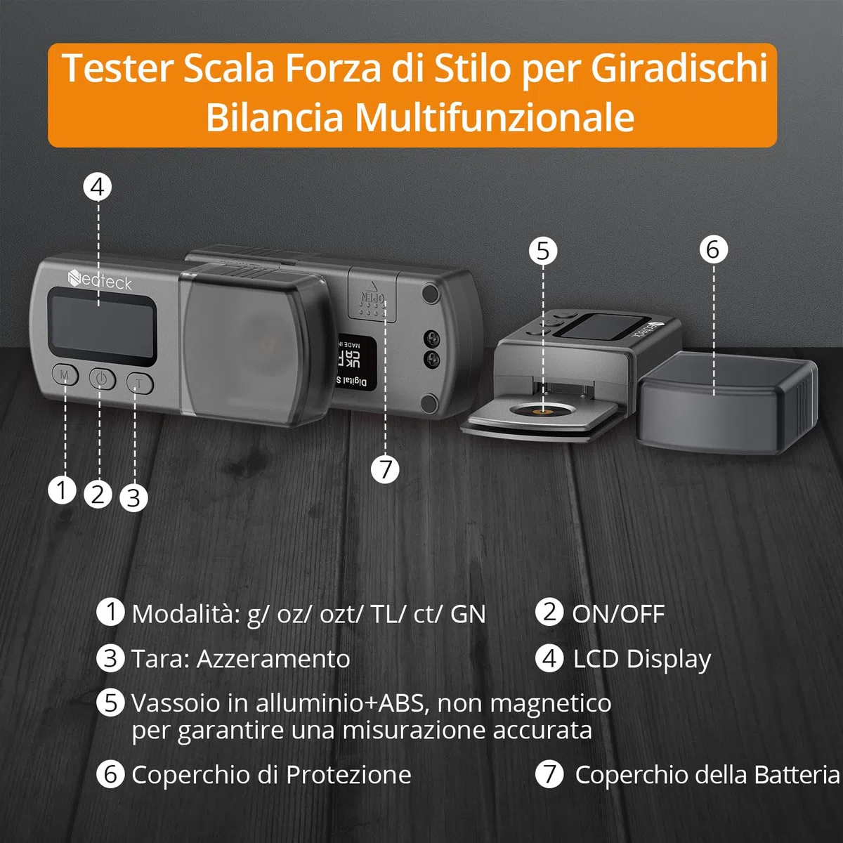Neoteck Tester Scala Forza di Stilo per Giradischi Bilancia 0,01g LCD Retroilluminazione Arancia Bilancia Digitale per Giradischi per MM/MC/MI Braccio Giradischi Fono Cassetta Musicale
