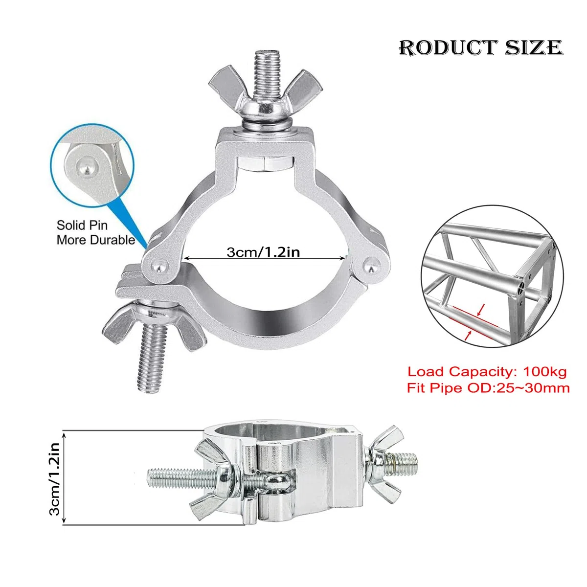 Truss Clamp Dj O-Clamp Carica Max 100Kg Luce di Scena Morsetti Gancio fit Tubo 25-30 mm Luce Della Fase Travatura Morsetti Morsetto per Traliccio in Alluminio per Dj Illuminazione Palcoscenica Faretti