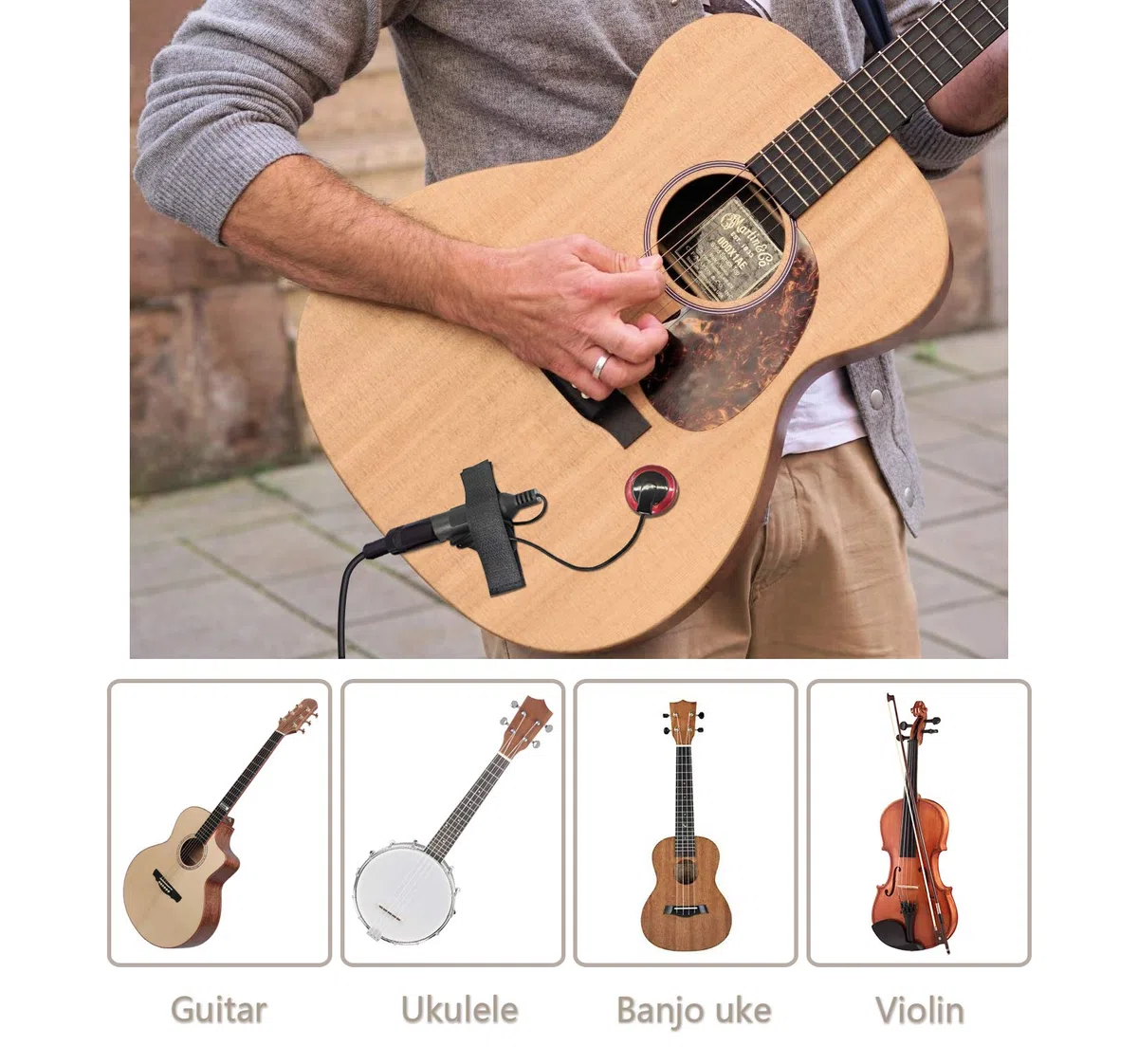 YACSEJAO Microfono a contatto Pickup piezoelettrico Pickup microfono per violino per chitarra, ukulele, violino, mandolino, banjo, Kalimba, basso e trasduttore elettrico acustico con cavo