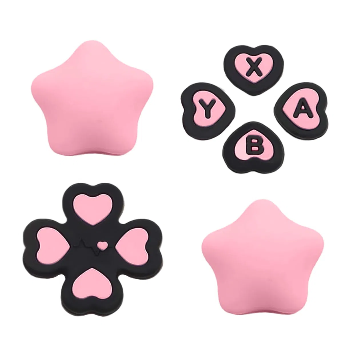 Simpatico set di tappi per pulsanti in silicone, adesivi per pulsanti Nintendo Switch 2, NS2, tappi per joystick NS2 (cuore rosa nero)