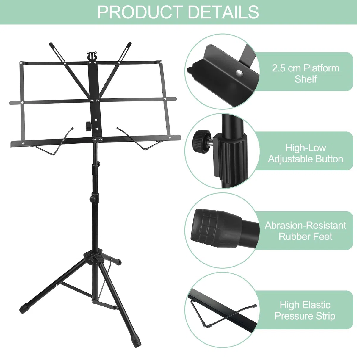 2 in 1 Leggio Musicale Pieghevole Altezza Regolabile 70-140cm, Supporto per Libri da Tavolo, Porta Spartiti Musicali Stabile, con Borsa di Trasporto, per Bambini E Adulti, Nero