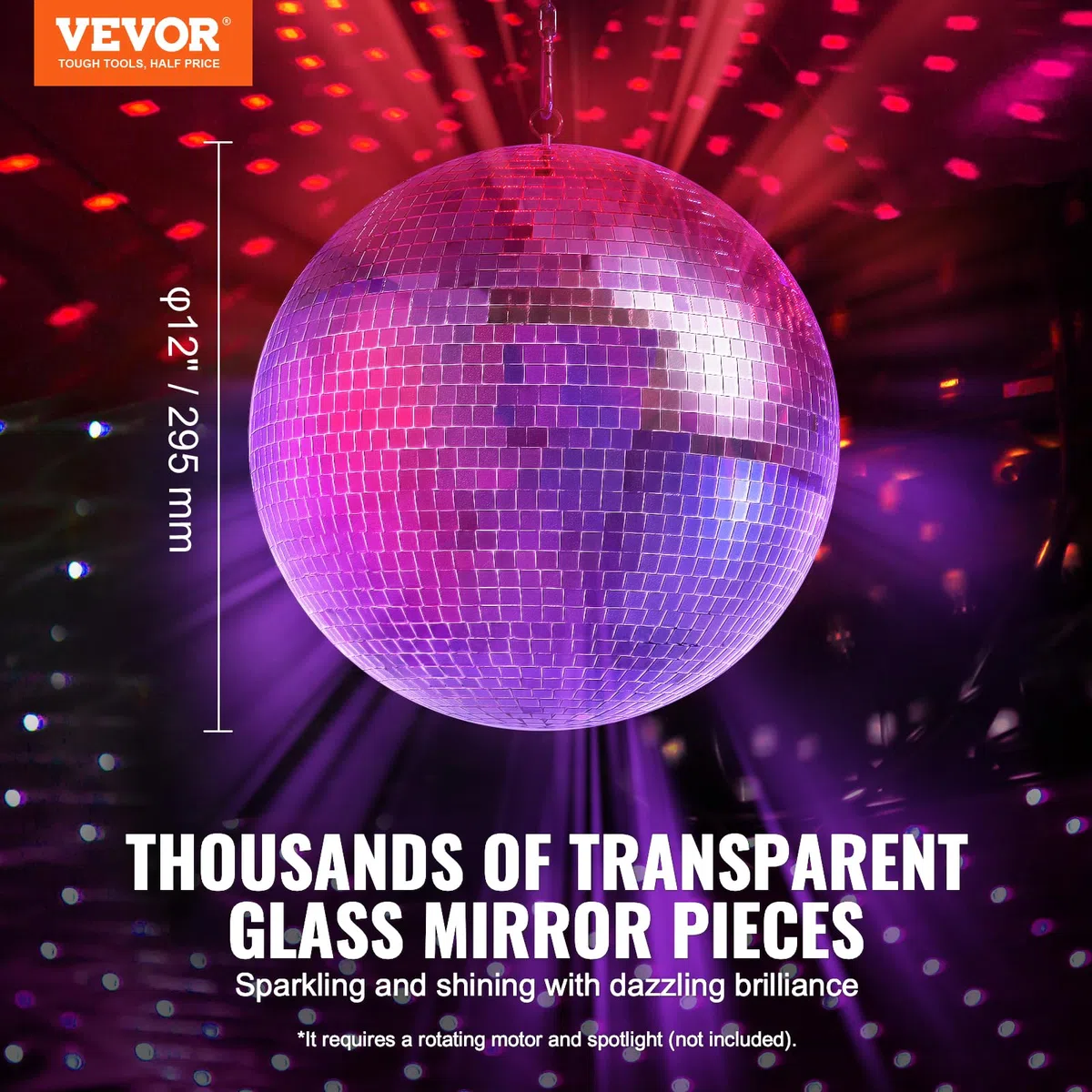 VEVOR Palla da Discoteca a Specchio da 295 mm Palla a Specchio con Anello di Sospensione, Decorazioni per Feste con Palla da Discoteca con Fulmini, Ideale per DJ Club, Matrimoni, Compleanni, Natale