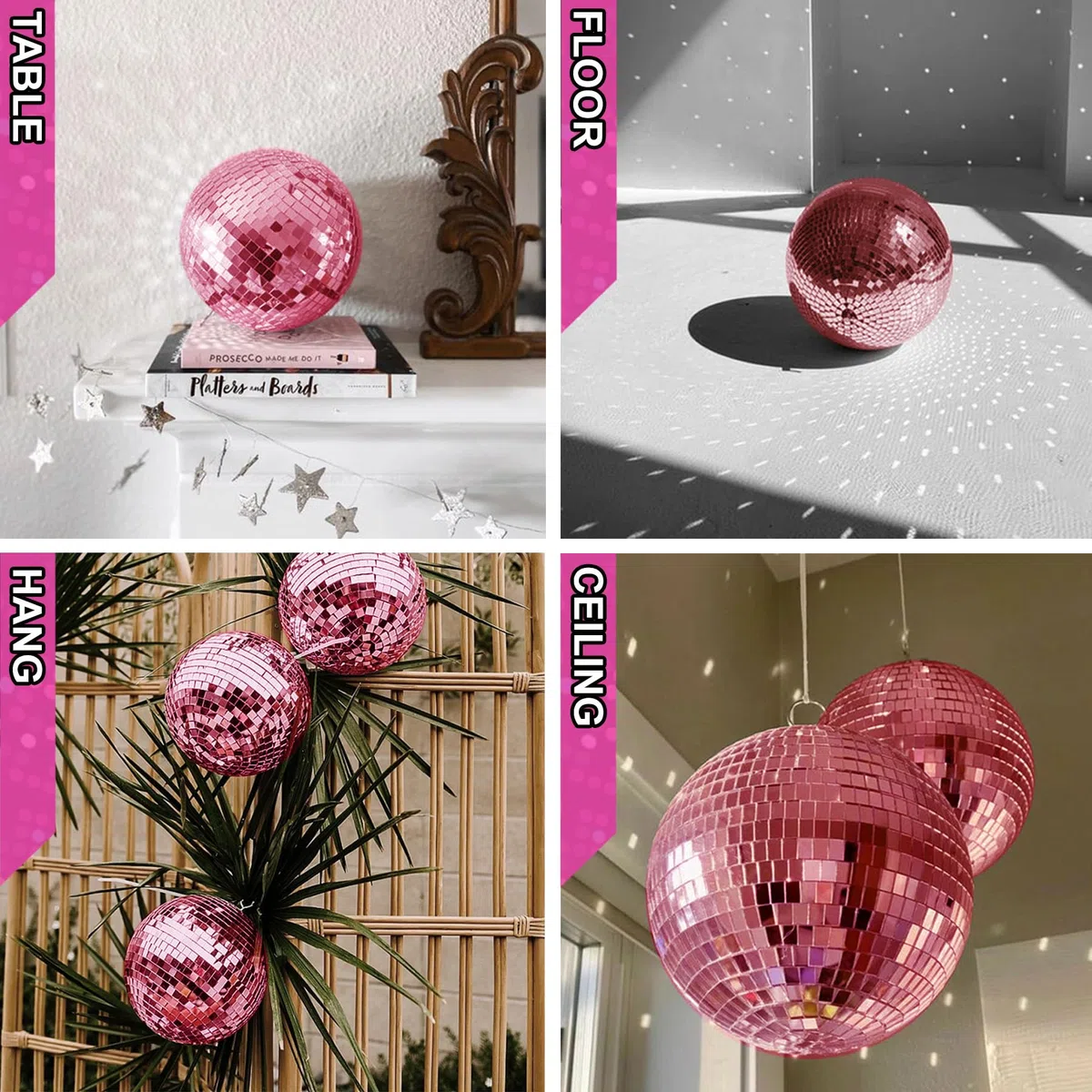 Sfera specchiata Ø 20cm, Palla da Discoteca da appendere, per feste, discoteca e Matrimonio, rosa