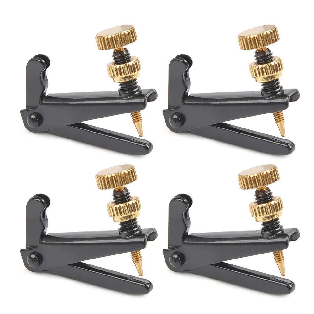 TIMESETL 4Pack Violino Fine Tuners per 4/4-3/4 Violino Metal Thong Adjuster Nickel Plated Anti Ruggine (Nero + Oro)