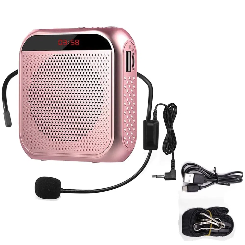 Amplificatore Vocale on Microfono,Amplificatore vocale portatile,5W USB U Disk/TF,2200 mAh,con microfono auricolare,bundSistema PA ricaricabile per esterni, insegnanti,spiaggia(rosso)