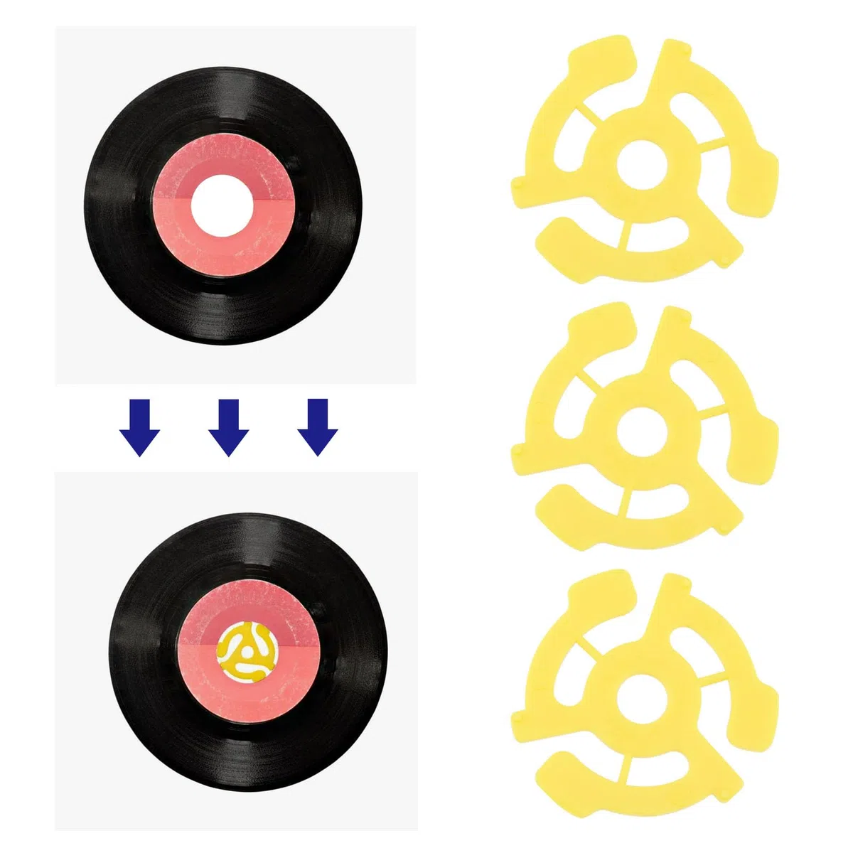 Adattatore Distanziatore Per Dischi In Vinile In Plastica Piatta Da 10 Pezzi Inserti A Scatto Accessori Adatti Per Giradischi In Vinile Da 7 Pollici A 45 Giri (giallo)
