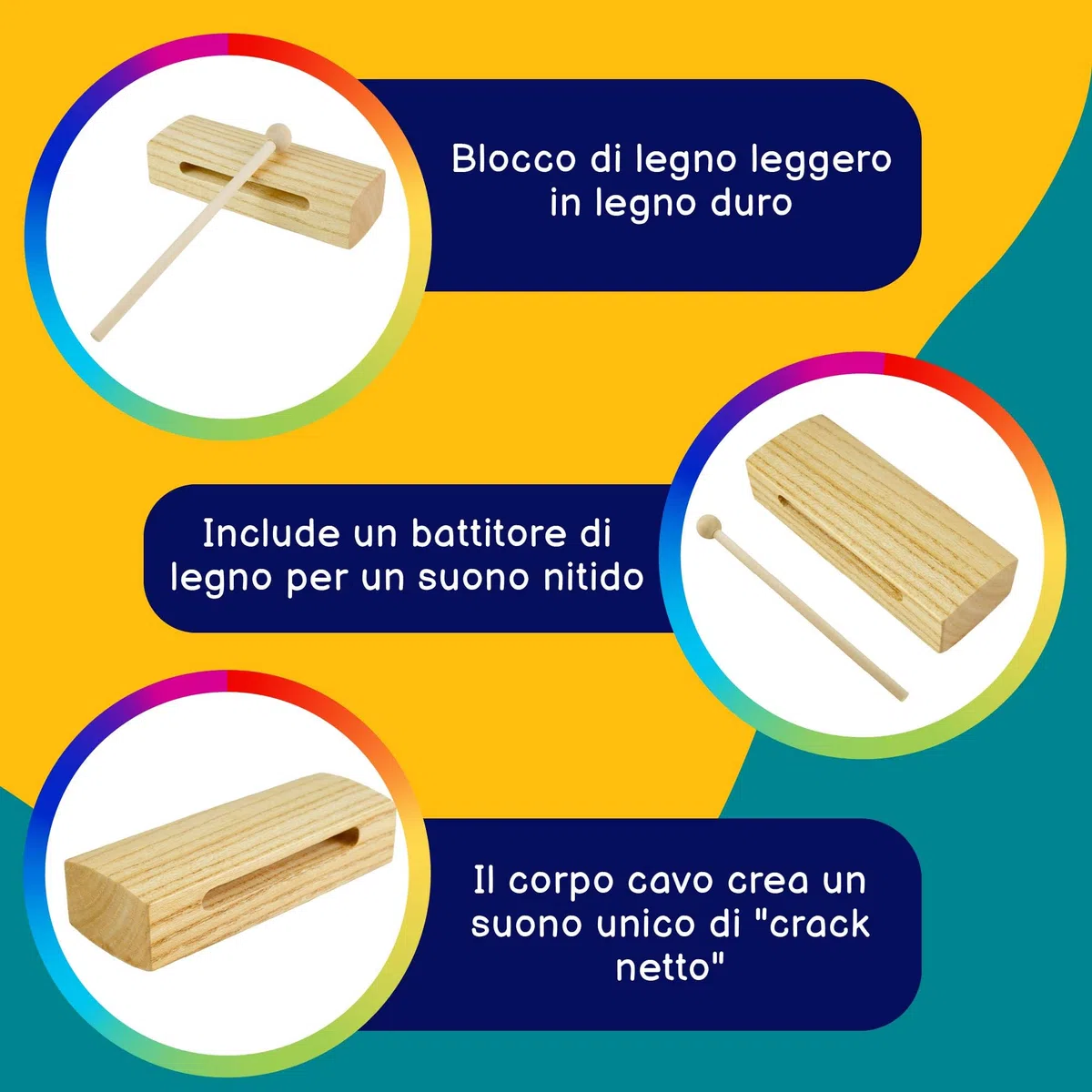 A-Star Blocco di legno con battitore di legno, tono singolo, blocco ritmico di percussioni