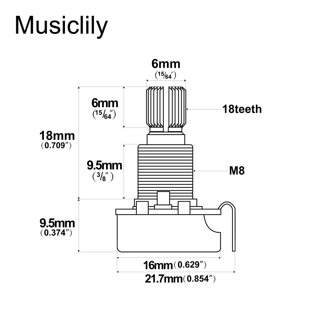 Musiclily Pro Metriche B500K Mini Potenziometro Split Long Shaft Lineare Pots per Chitarra Elettrica e Basso (Set di 4)