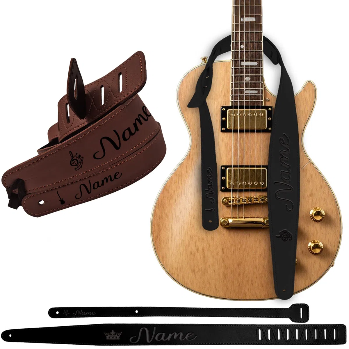 Tracolla per chitarra in pelle personalizzata Inciso personalizzato Nome Testo Tracolla regolabile per basso Chitarra acustica elettrica Tracolla per chitarra in pelle microfibra Regali per