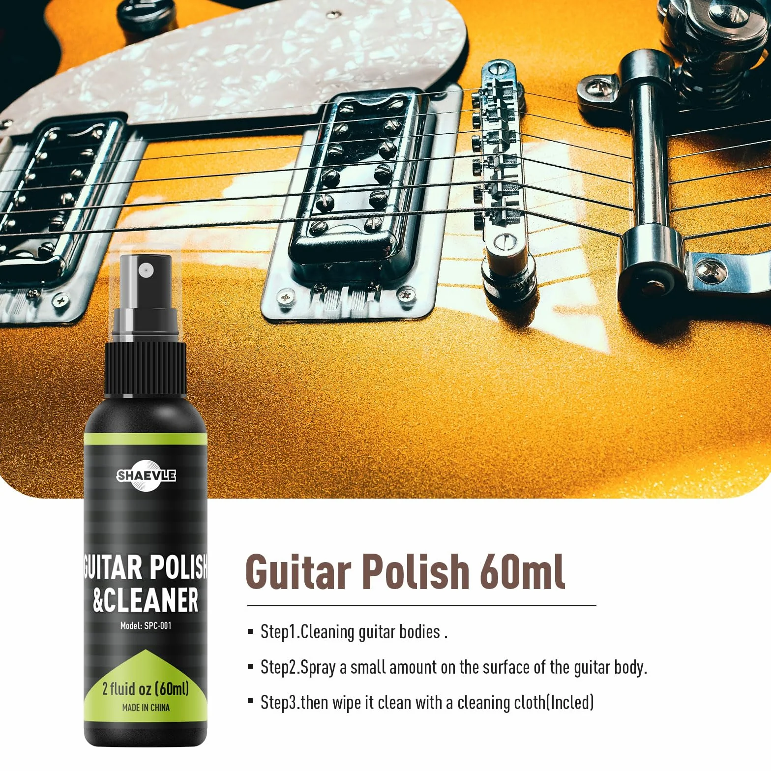 Kit per la pulizia della chitarra 60 ml di olio per lucidare la chitarra, 50 ml di olio per limare la tastiera e olio per pulire le corde, panno e strumenti per la pulizia (Guitar Cleaning Kit)