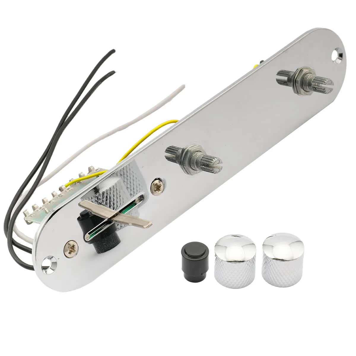 Musiclily 32mm Piastra di Controllo Pre-cablata Interruttore 3 Vie con Cablaggio Loaded Tele Control Plate per Chitarra Elettrica Telecaster, Cromato