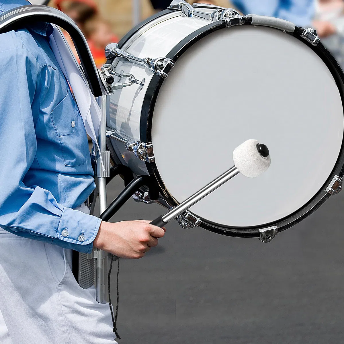 2 Pezzi Drum Mallet in Feltro, Bacchette per Tamburo, Mazzuola per Grancassa, con Borsa Porta Bacchette e Corda Antiscivolo, Accessori per Strumenti a Percussione (Bianco)