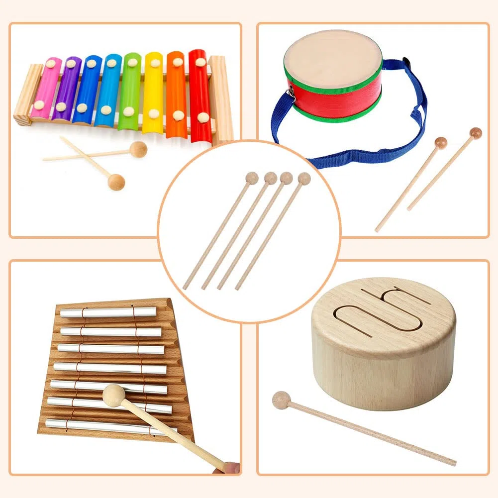 Bacchette per Marimba, Glockenspiel Sticks, 4 Pezzi Bacchette in Legno Bacchette per Percussioni per Xilofono Bambini Bacchette Xilofono Legno Strumento a Percussione