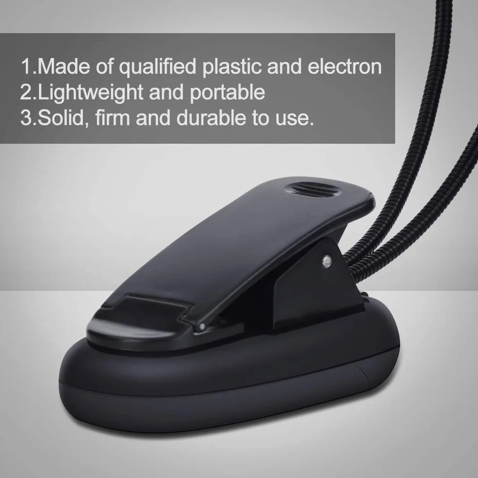 Qiilu Clip Sul Leggio Musicale Lettura del Libro Mini Doppio Braccio Regolabile Luce a LED Lampada Leggio Clip Leggera (6 luci)