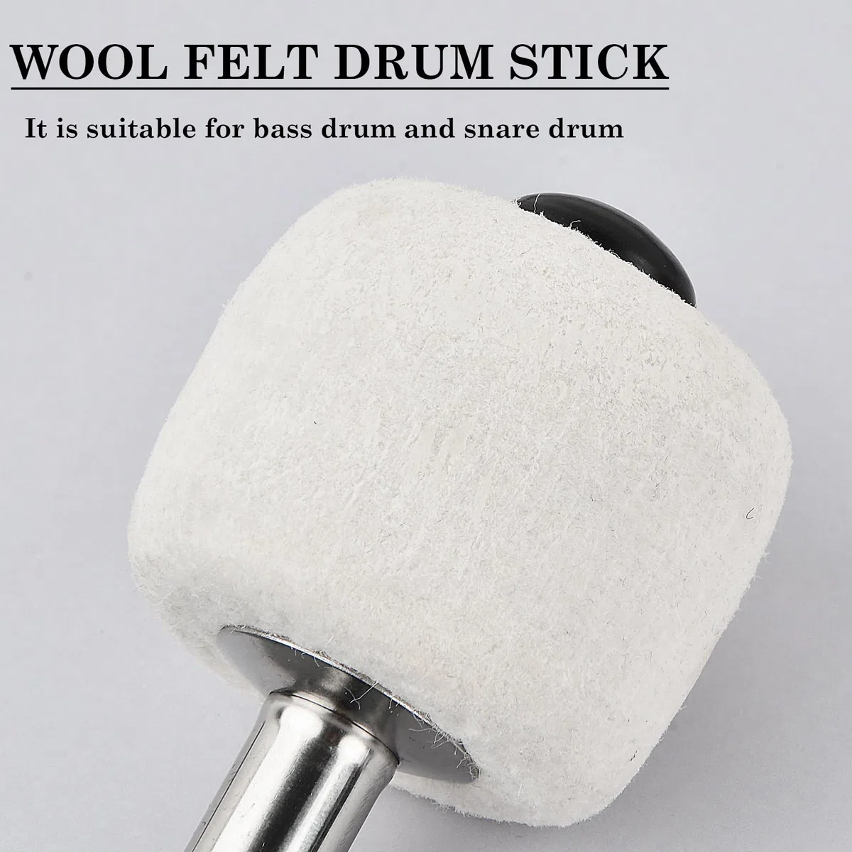 2 Pezzi Drum Mallet in Feltro, Bacchette per Tamburo, Mazzuola per Grancassa, con Borsa Porta Bacchette e Corda Antiscivolo, Accessori per Strumenti a Percussione (Bianco)