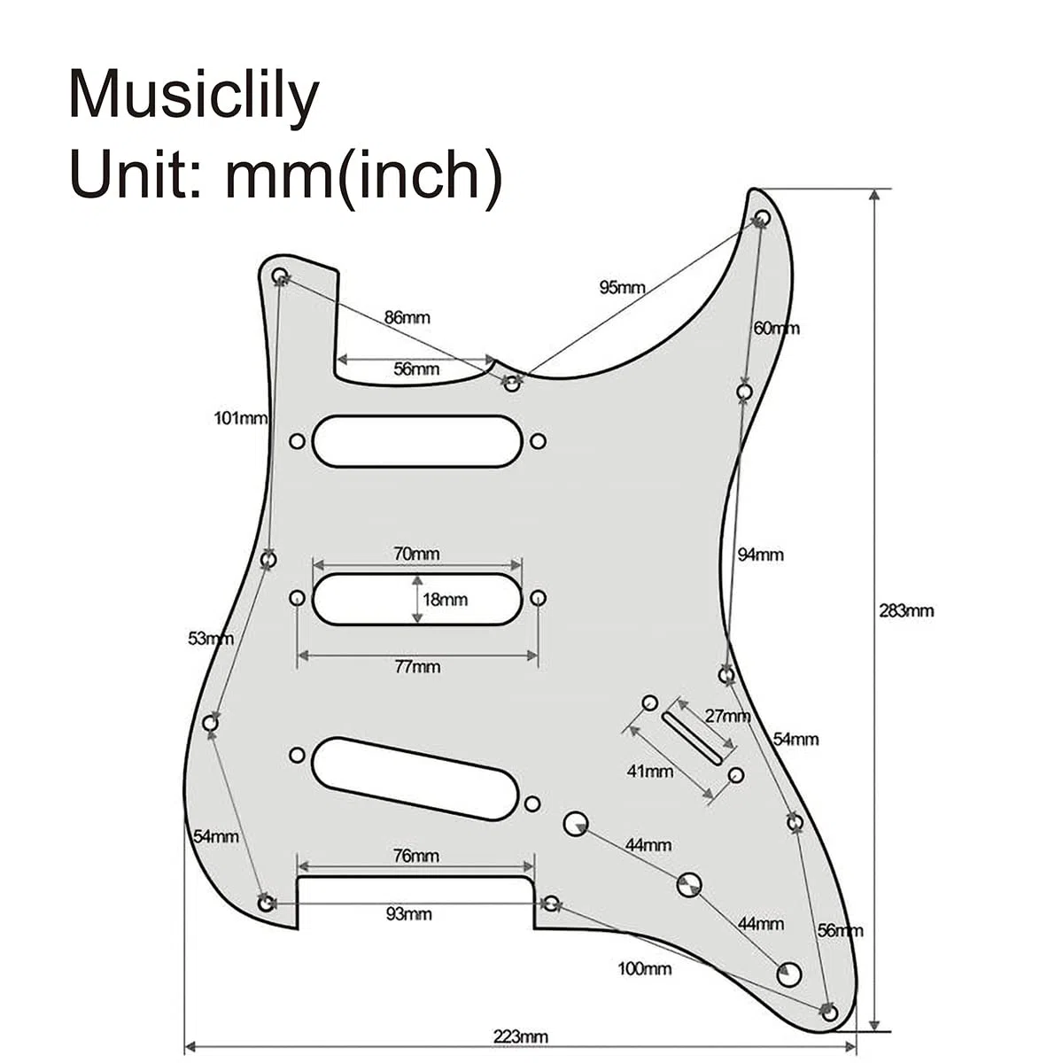 Musiclily 11 Fori SSS Battipenna Strat ST per Chitarra Elettrica Fender USA/Messico Stratocaster Standard Stile Moderno,3 strati Nero