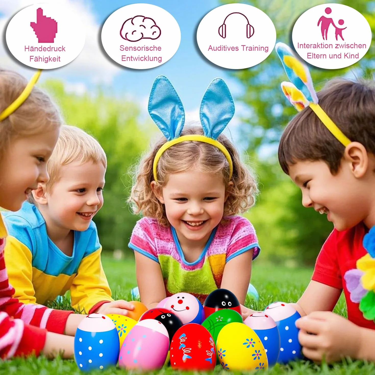 set di 12 pezzi di maracas per uova in legno, maracas per uova di Pasqua, maracas musicali a percussione, sonagli per uova, sonagli per uova, uova musicali per neonati e bambini