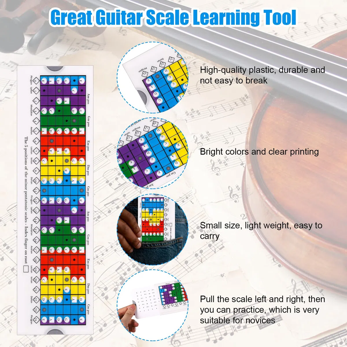 Righello Scorrevole per Chitarra, 28x8cm Righello Scorrevole Pentatonico, Strumento per Allenare di Accordi per Chitarra con Manuale Accessori per Chitarra Regalo per Chitarristi Principianti