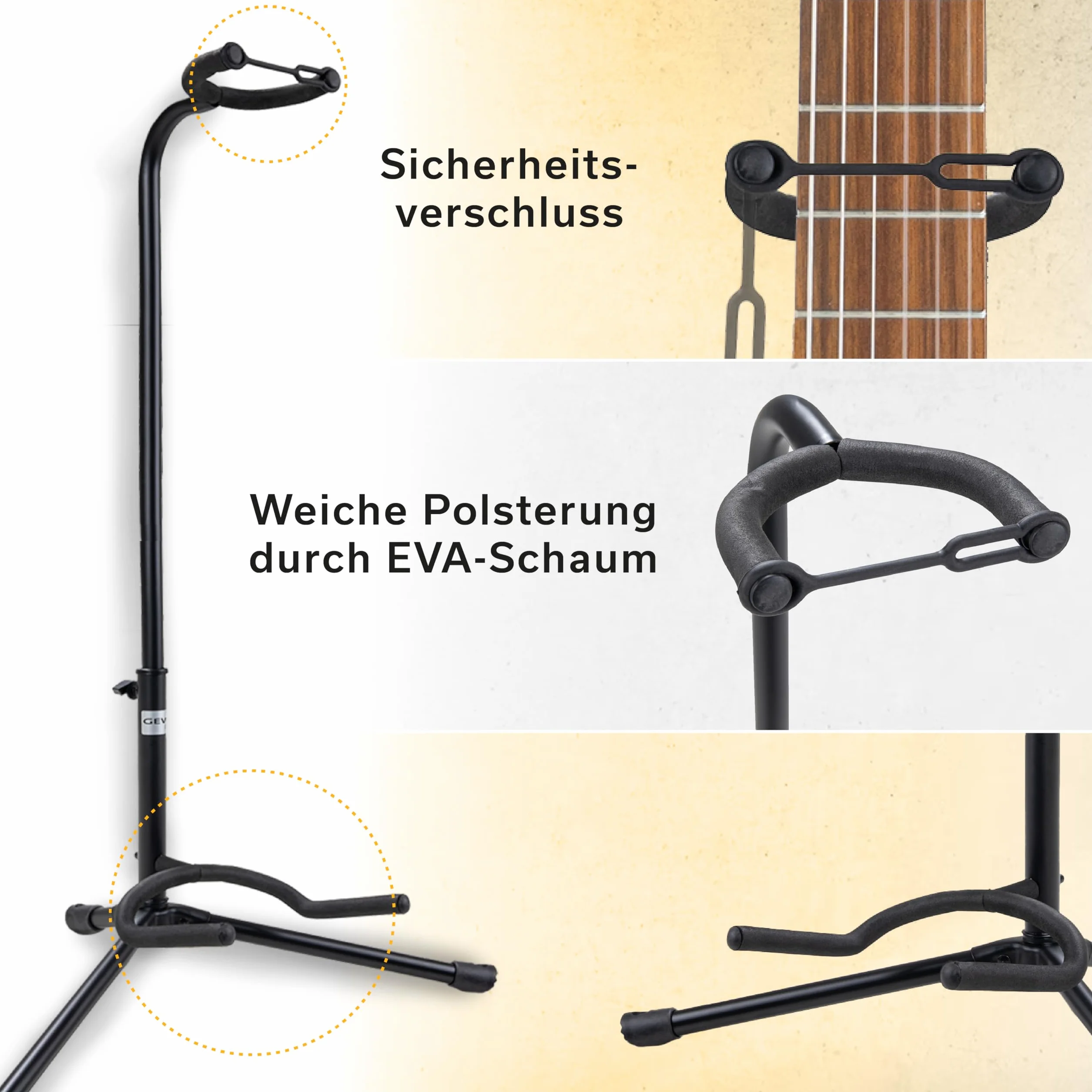GEWA supporto per chitarra Classic - per chitarra acustica ed elettrica - chiusura in gomma - base 56x34 cm - nero - GS-10B