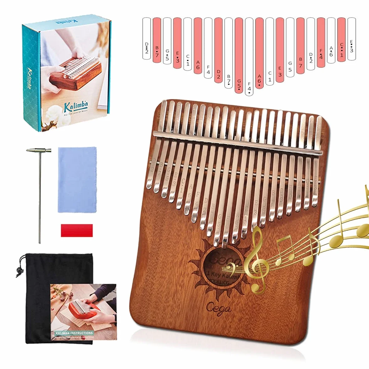 Kalimba 21 tasti - Kalimba Thumb Piano, Legno africano di alta qualità, Mbira con martello accordatore istruzione di studio, Regalo di Natale Kalimba per principianti bambini