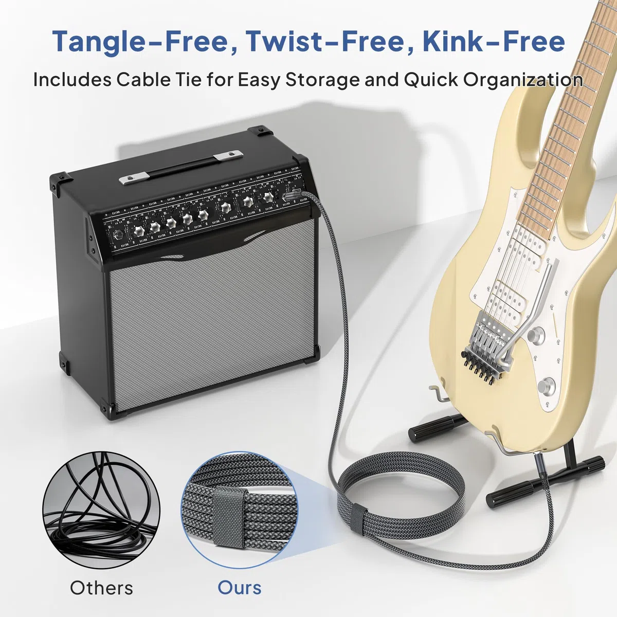 Elebase Electrical Product Cavo Audio Jack 6.3 mm 3M 2-Pezzi,Cavi Filo Doppio 6.35mm Maschio,Cable Guitar TRS Bilanciato 1/4 Pollici per Strumenti,Chitarra Elettrica,Basso,Tastiera Musicali