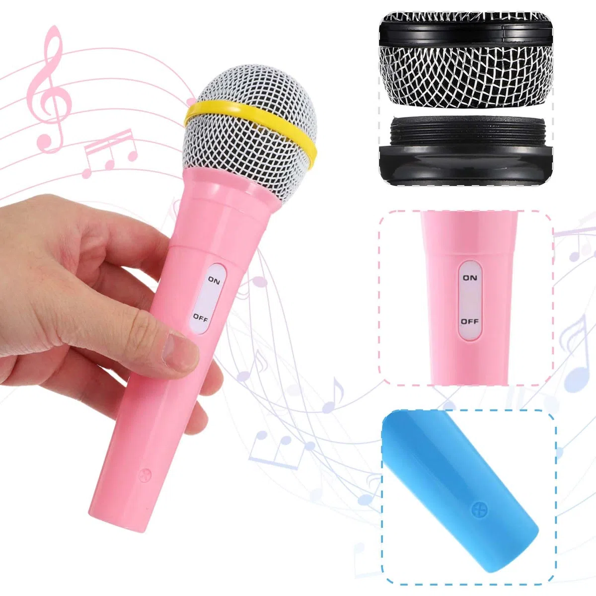 3 pezzi MicrofonoGiocattoloPlastica,PlasticaCosplayMicrofonoGiocattolo,Microfono Finto in Plastica,Plastica Cosplay Microfono,GiocattoloMicrofono,per spettacoli,palchi,ecc.(blu + rosa + nero)