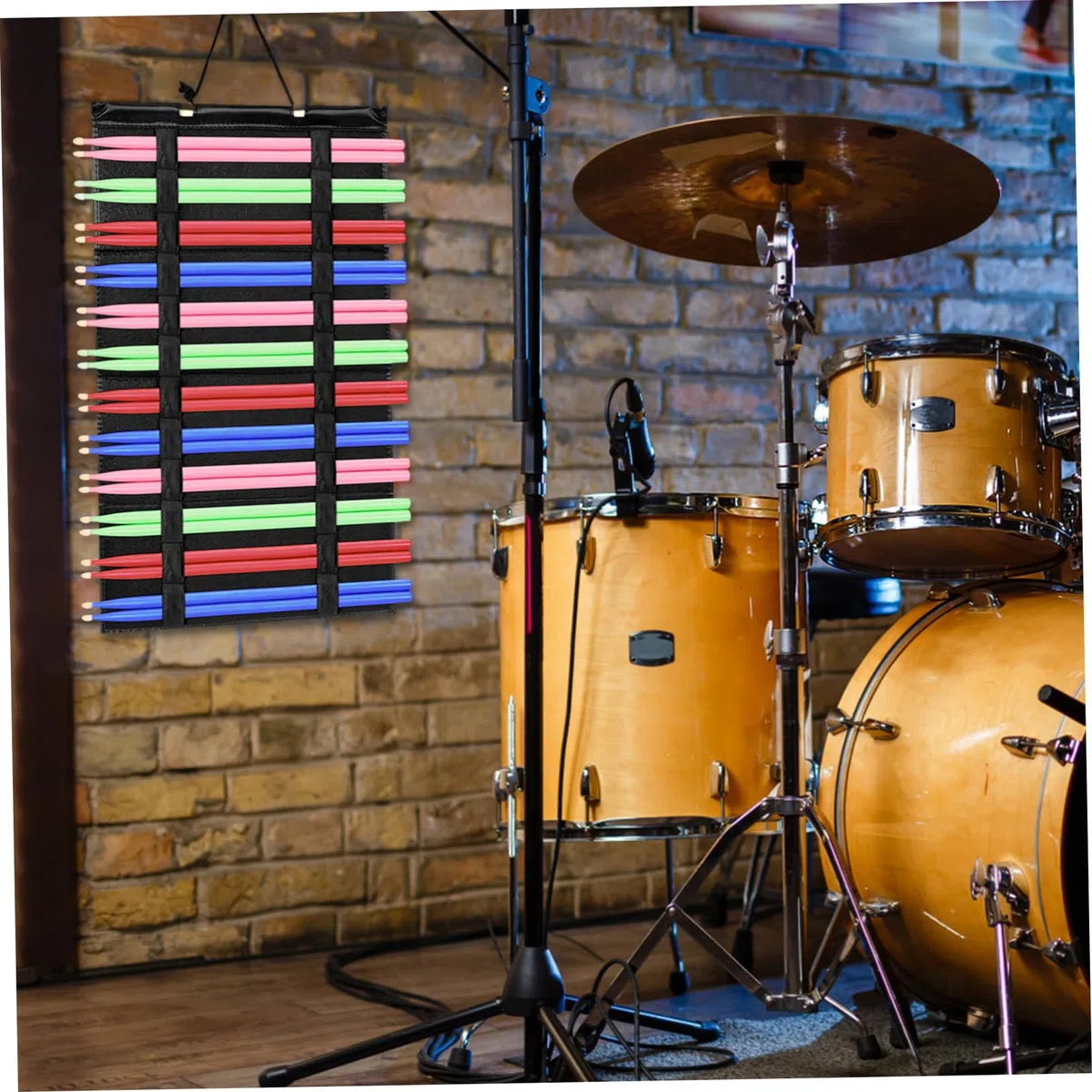 Porta Bacchette Batteria in Feltro e Legno Nero, Supporto Porta Bacchette Pieghevole Riduce Suoni e Oscillazioni, Design Portatile per Musicisti in Movimento