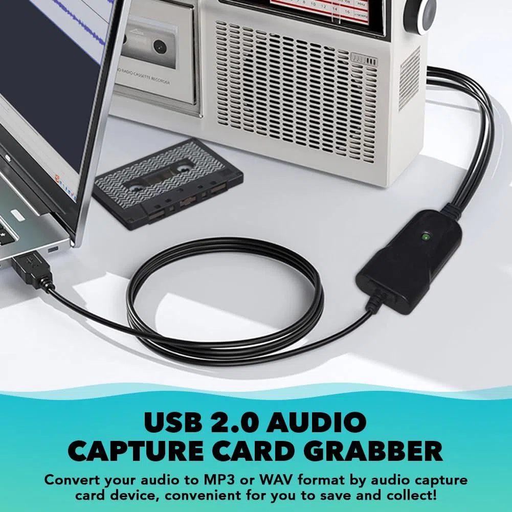 USB 2.0 Audio Capture Card Grabber per Cassette a Convertitore MP3, 3,5 mm, Interfaccia Stereo R/L Compatibile con Windows XP/7/8/10 e Mac OS 10.14