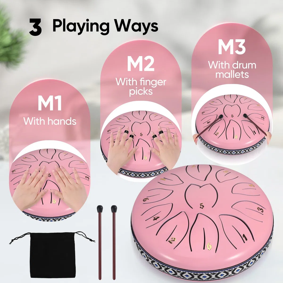 Steel Tongue Drum 6 pollici 11 Note, C-Key Tamburo Handpan Drums Kit Strumenti Musicali, Tamburi a Mano in Acciaio per l'educazione Musicale Meditazione Yoga, Miglior Regalo