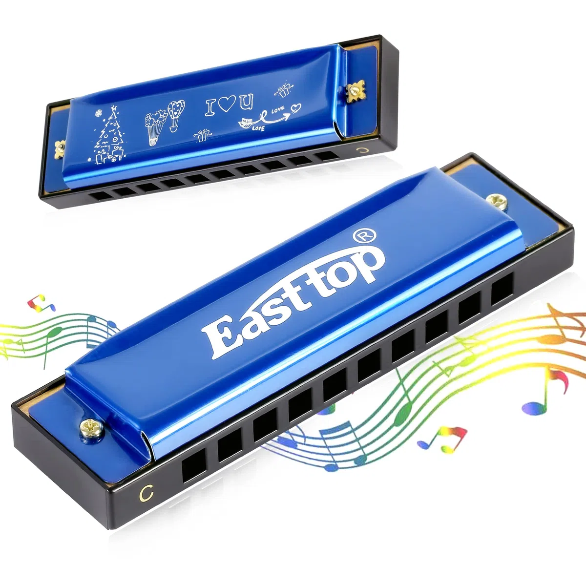 East top Armonica blues diatonica a bocca, in chiave di do, 10 fori, 20 note, per adulti e bambini, per principianti, professionisti e studenti (blu)
