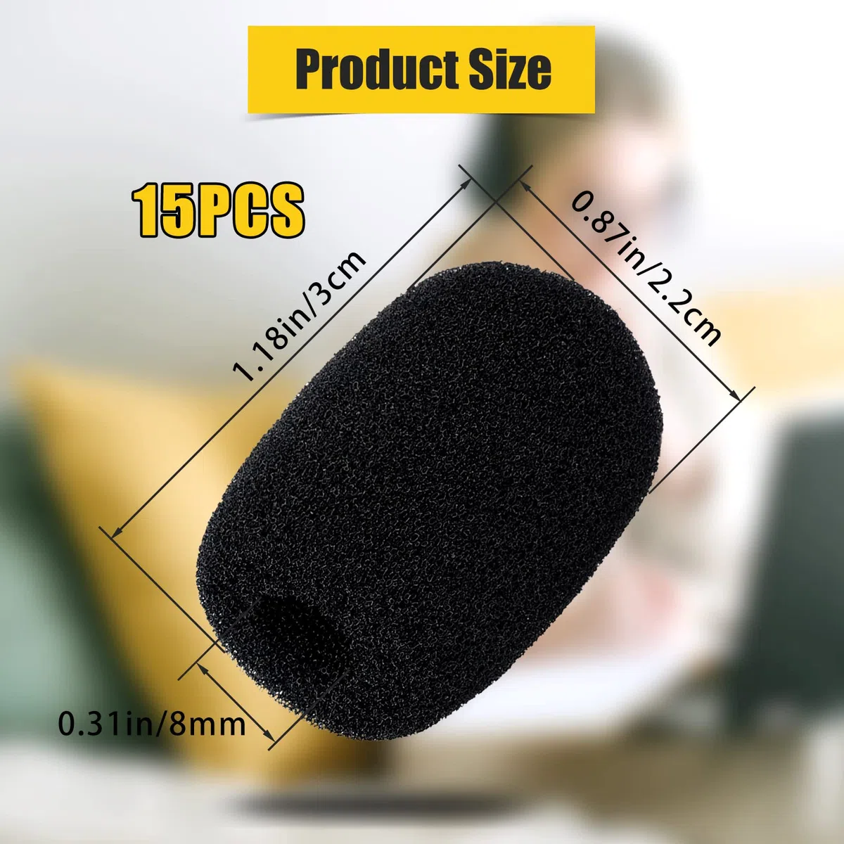 LUTER 15 Pezzi Mini Protezioni Antivento per Microfono, Schiuma ad Alta Densità Copertura per Microfono in Spugna Protezione per Microfoni Lavalier (Nero)