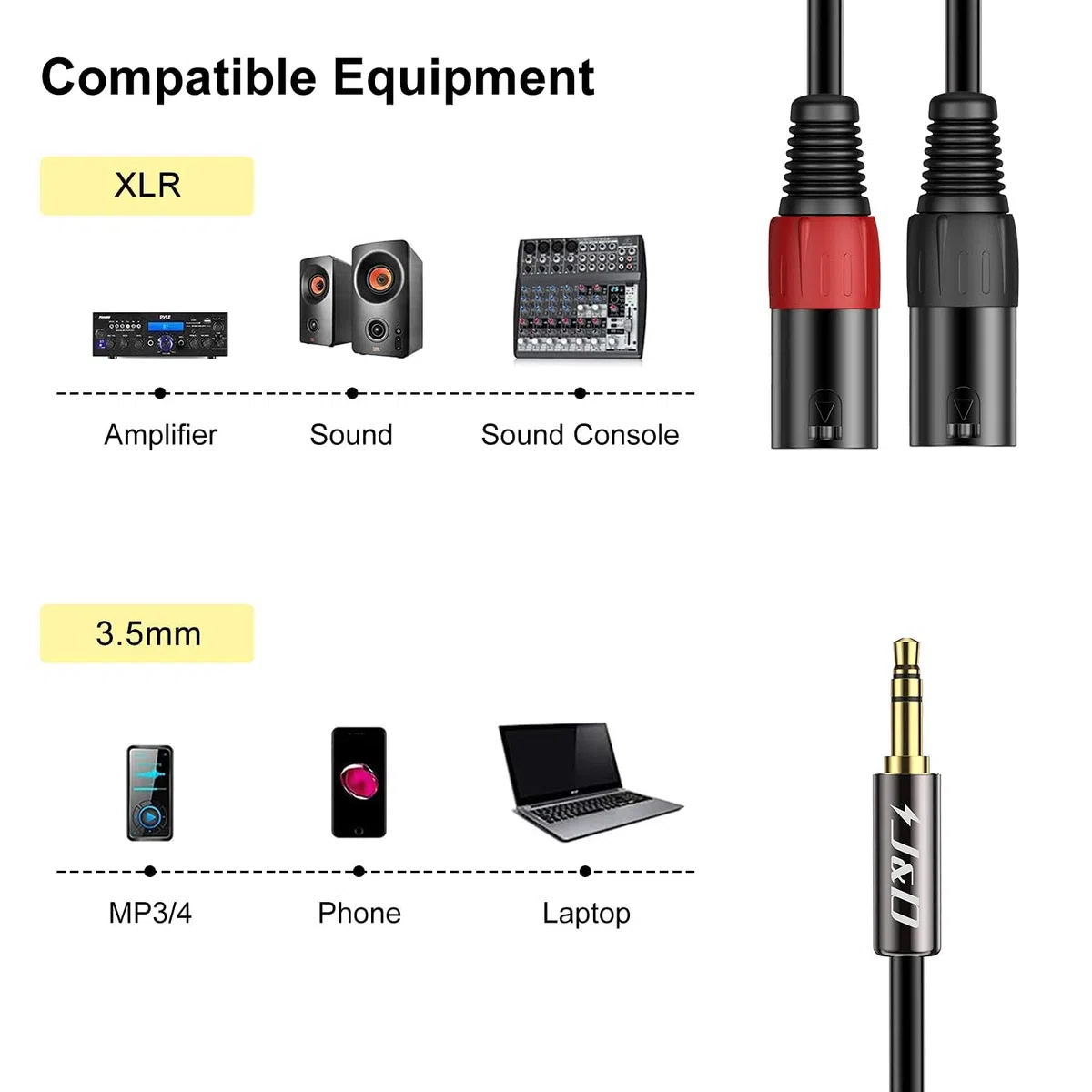 J&D 3,5mm 1/8 a 2x XLR Cavo Y Spinotto, PVC Sgusciato 2x XLR Maschio a 3.5mm TRS Maschio Unbalanced Audio Stereo Adattatore Cavo Patch di Interconnessione per DSLR Camera Smartphone Laptop Mic, 2,7m