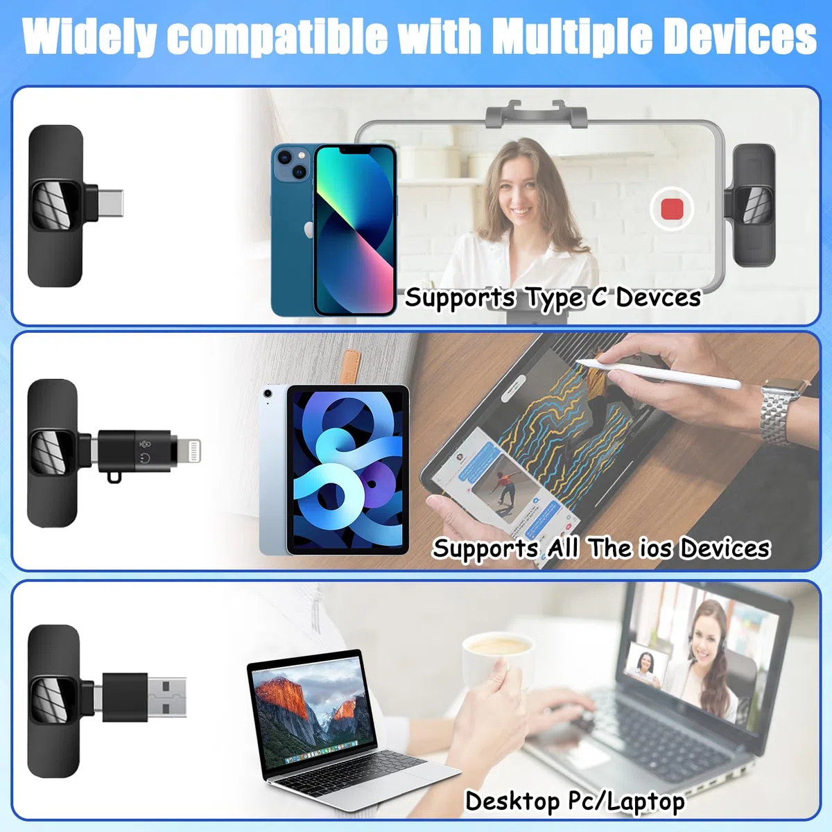 Microfono Wireless, Microfono Lavalier Wireless per iPhone Android iPad, Mini Microfono Lavalier per Registrazione Video, Streaming Live, Podcast, Vlog, YouTube/TikTok