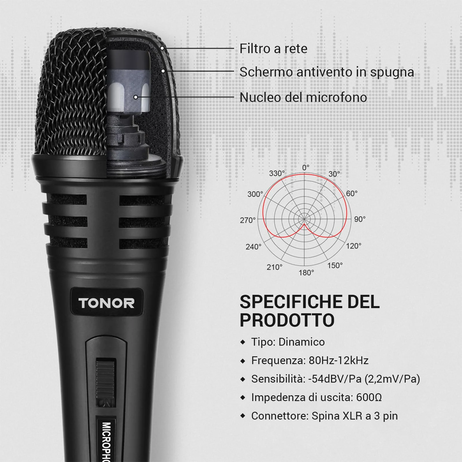 TONOR Microfono Dinamico per Karaoke con Cavo XLR 5M(500 cm),Microfoni Professionale in Metallo per Festa in casa, Canto, Parlato,Matrimonio,Mic Cardioide con Jack 6.35mm Compatibile con Altoparlante