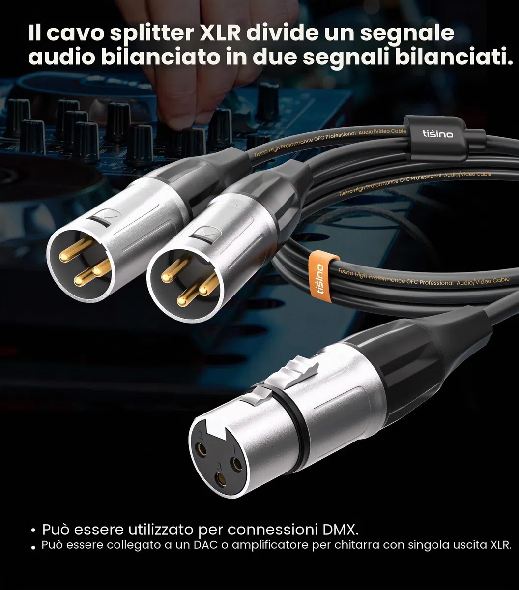 Tisino Cavo sdoppiatore bilanciato XLR, 1 femmina a 2 maschio, cavo splitter XLR a Y, 0,3 m