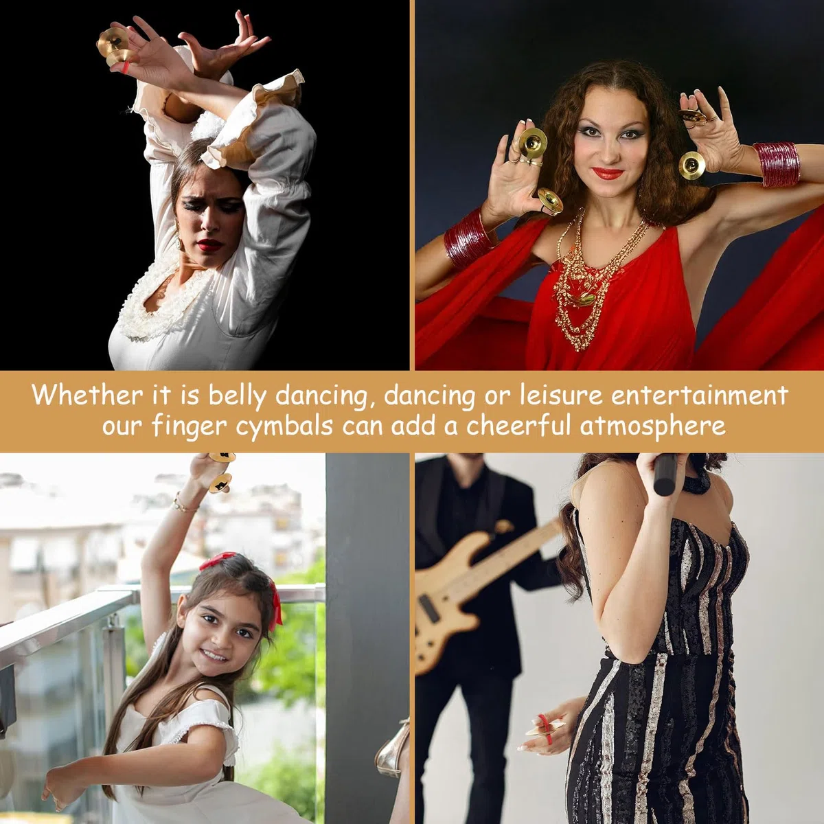 2 paia di bacini per dita, strumento per la bacinella delle dita, cannella, strumenti, strumenti per le dita, in ottone, per strumenti musicali, danza del ventre e ritmo per ballerini alle feste.