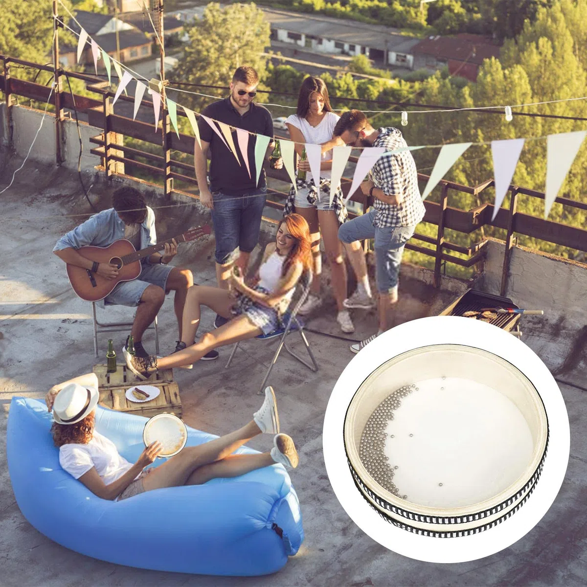 Keptfeet Tamburo di Mare oceanico - Tamburo Sound da 6 Pollici con Perline | Tamburo a Mano con Suoni di Mare piacevoli per Feste Scolastiche, Campeggio, riunioni di Famiglia, Strumento Musicale