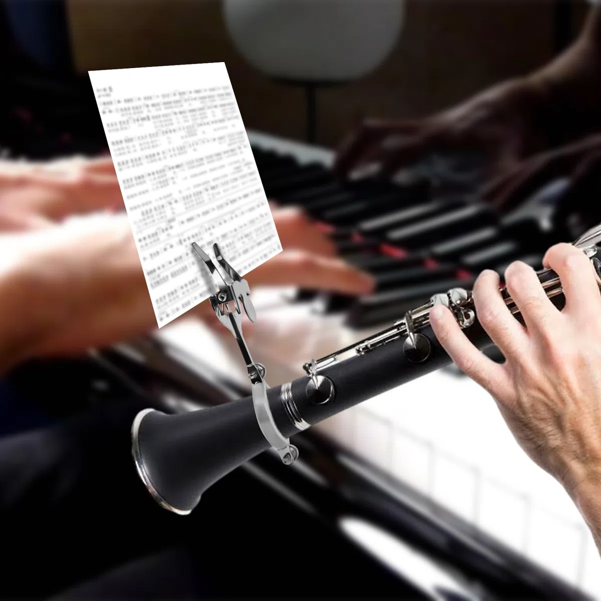 Lira per Clarinetto con 2 Cuscinetti per Pollice, Clip per Spartiti Musicali in Argento, Morsetto per Lira da Marcia, Supporto per Clarinetto per Strumenti della Banda Musicale