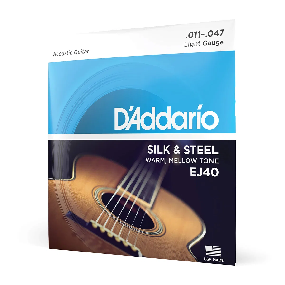 Corde per chitarra acustica D'Addario, seta e acciaio, EJ40, calibro leggero 11-47, set da 6 corde, confezione da 1