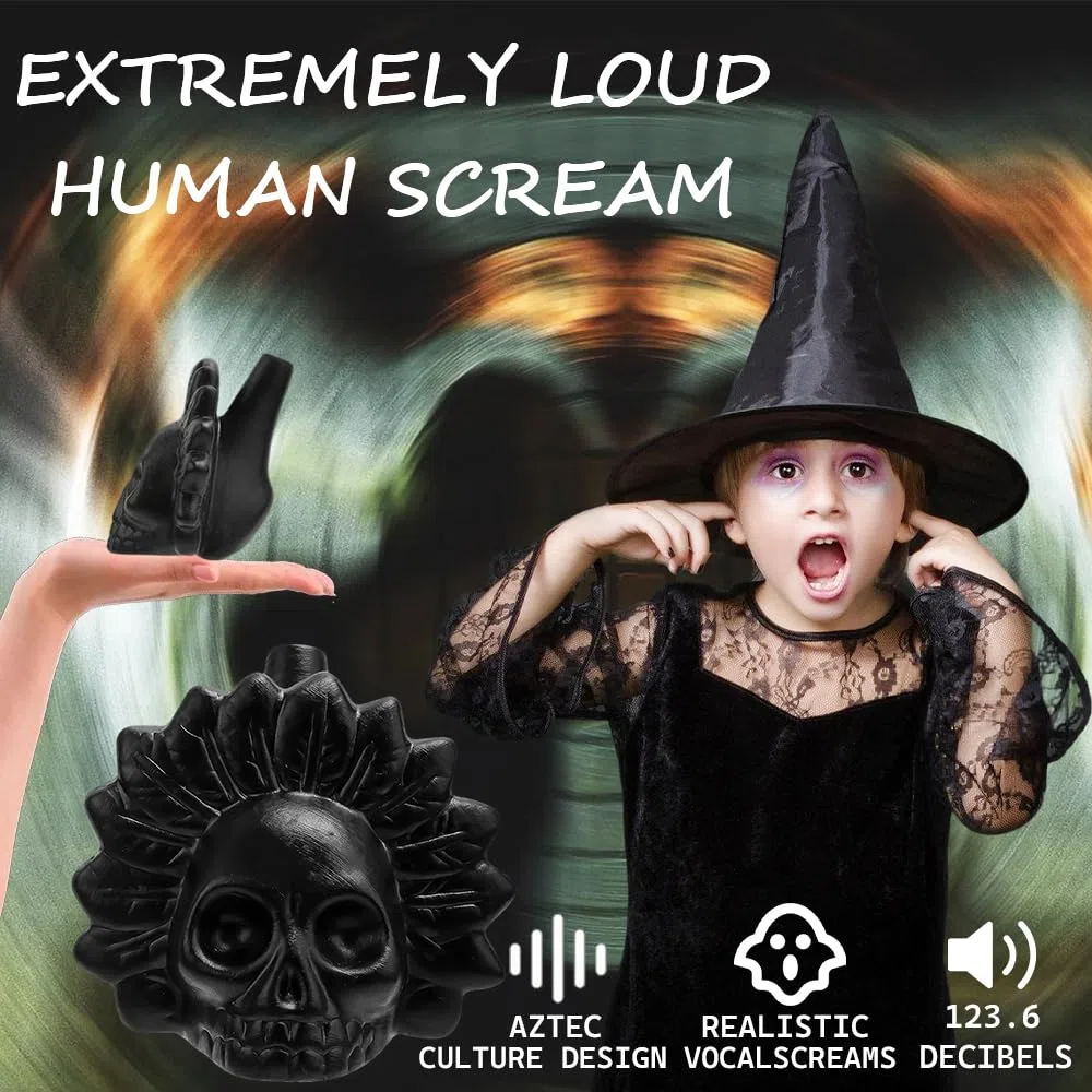 Fischietto di morte azteco, Autentico Umano Suonante, Aztec Death Whistle, fischietto più forte a 125+ decibel, urlando aztechi pipa di guerra, per Halloween Giorno dei morti