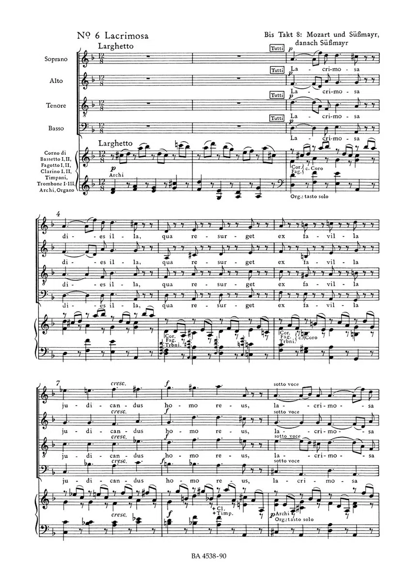 Requiem KV 626. Das von Franz Xaver Süßmayr vervollständigte Requiem in der traditionellen Gestalt. Klavierauszug vokal, BÄRENREITER URTEXT