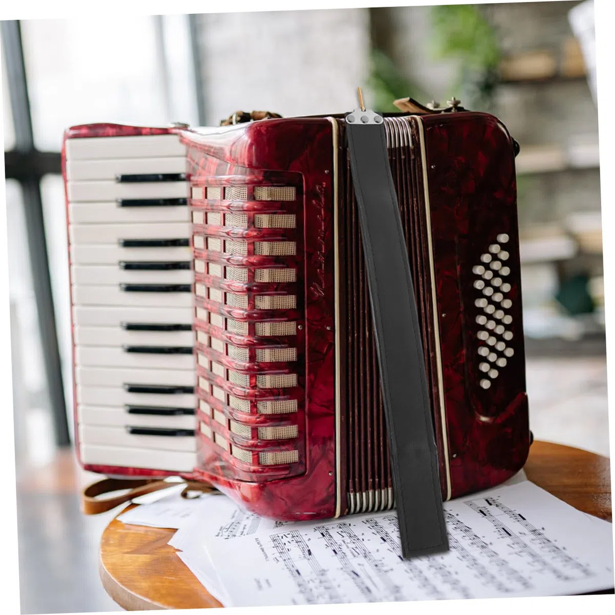 Cinghia per Fisarmonica Basso Lato Sinistro in Pu Resistente Design Ergonomico per Musicisti, Facile da Indossare per Fisarmoniche a 120 Bassi