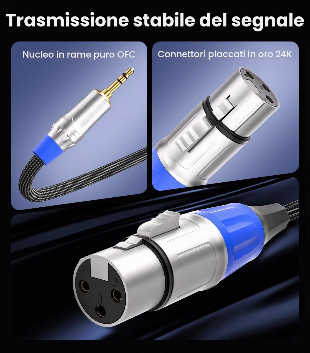 Tisino Cavo XLR Jack 3.5 mm, cavo da XLR femmina a mini jack 3,5 mm per microfono Aux per videocamere, fotocamere DSLR, dispositivo di registrazione per computer e altro ancora - 1M