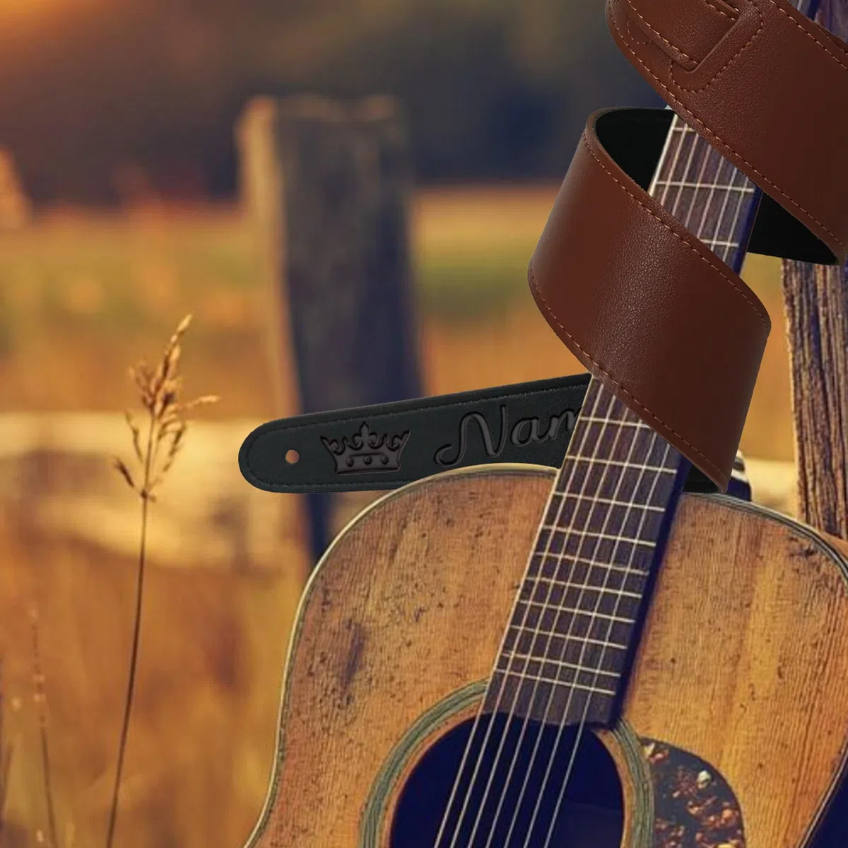 Tracolla per chitarra in pelle personalizzata Inciso personalizzato Nome Testo Tracolla regolabile per basso Chitarra acustica elettrica Tracolla per chitarra in pelle microfibra Regali per